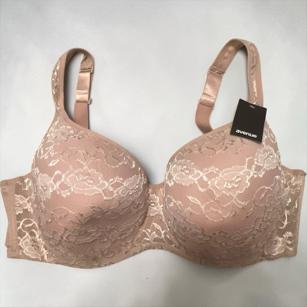 Avenue Lace Balconette Bra 44DDD Beige Floral Lace Underwire NWT